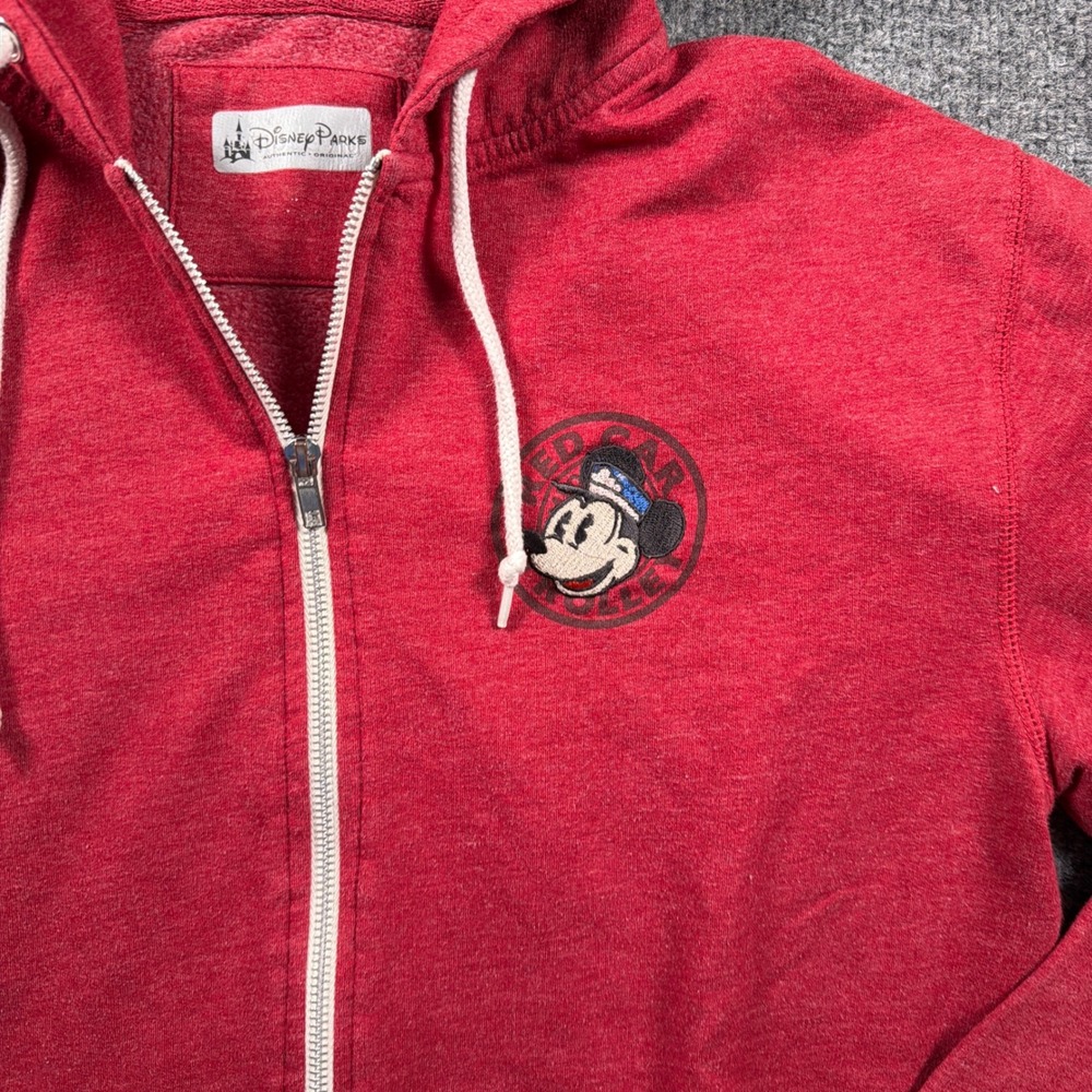 Disney Parks Red Car Trolley Hoodie Mens Medium Mickey Mouse Zip Up Buena Vista - Picture 3 of 13